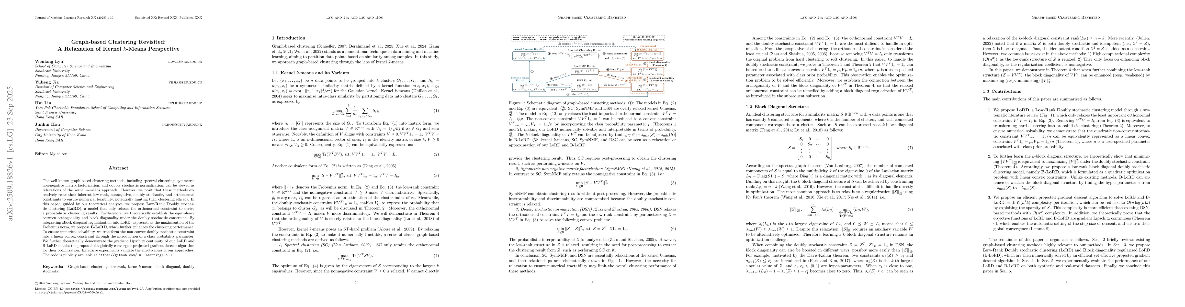Thumbnail for Graph-based Clustering Revisited: A Relaxation of Kernel $k$-Means
  Perspective