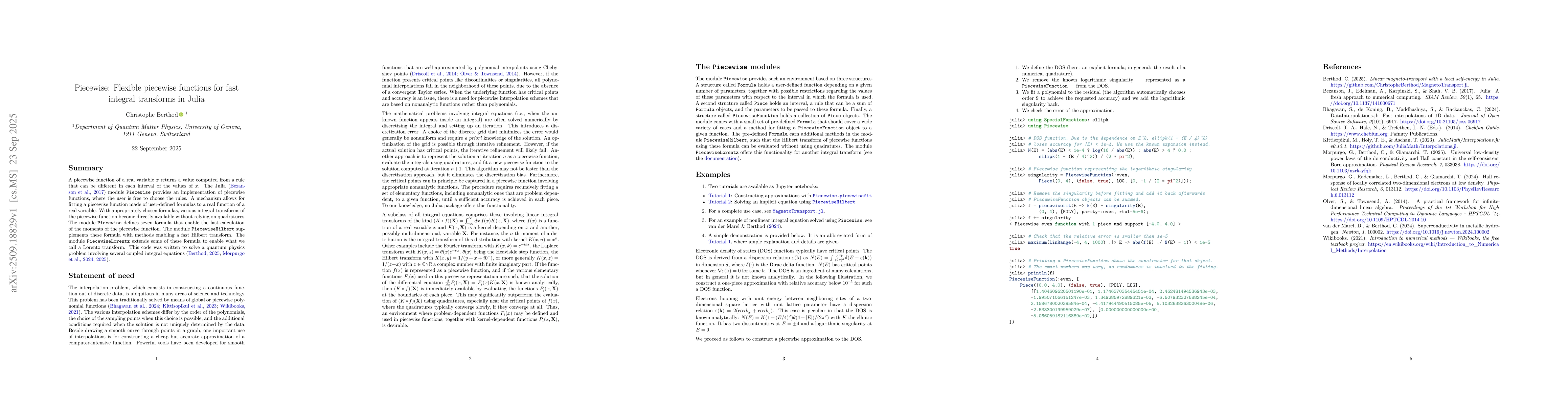 Thumbnail for Piecewise: Flexible piecewise functions for fast integral transforms in
  Julia