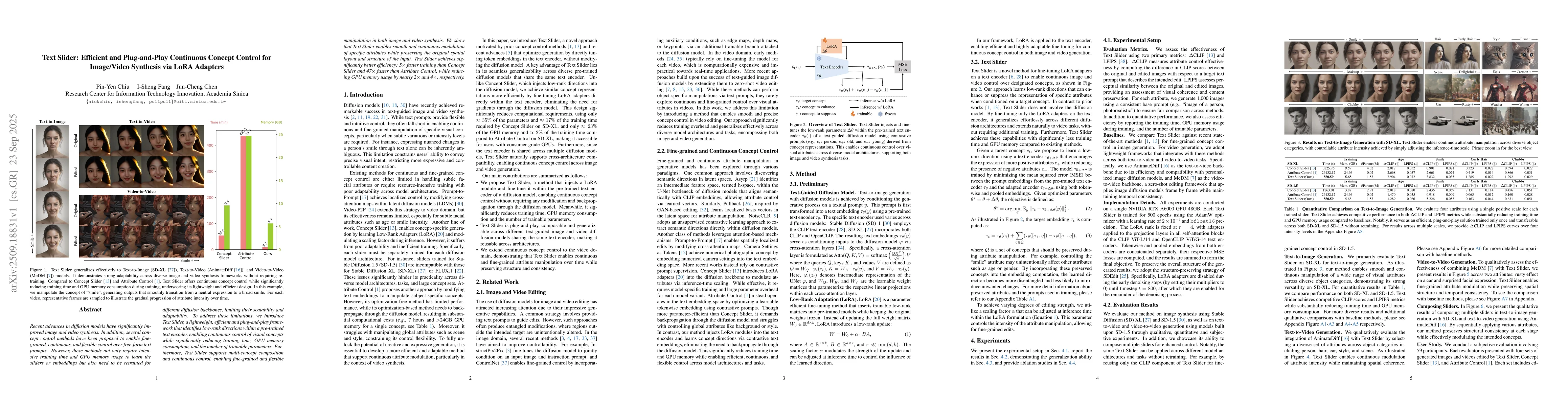 Thumbnail for Text Slider: Efficient and Plug-and-Play Continuous Concept Control for
  Image/Video Synthesis via LoRA Adapters
