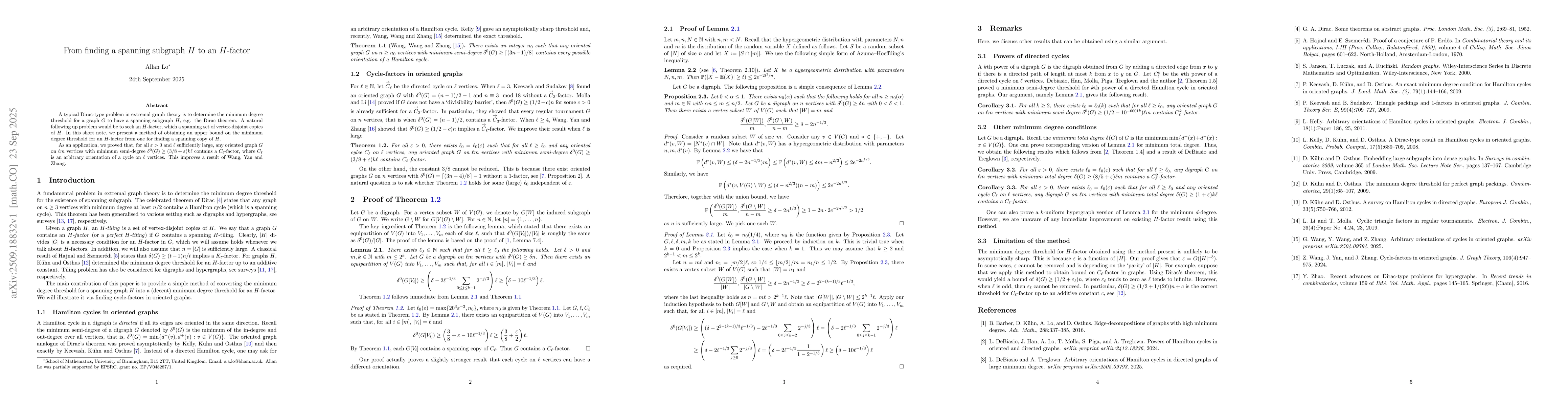 Thumbnail for From finding a spanning subgraph $H$ to an $H$-factor