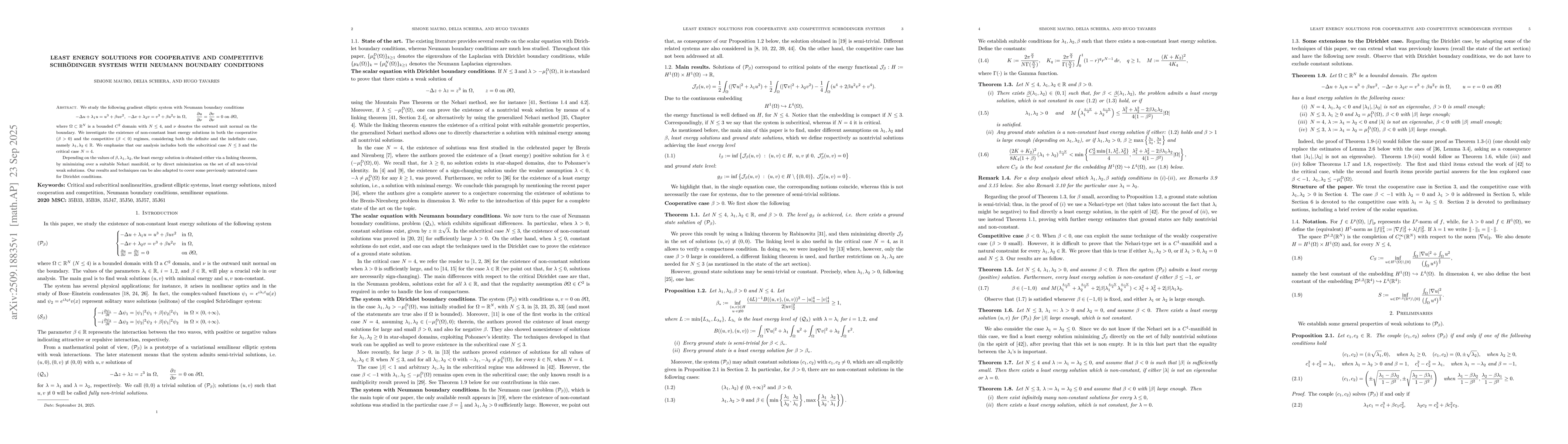 Thumbnail for Least Energy Solutions for Cooperative and Competitive Schrödinger
  Systems with Neumann Boundary Conditions