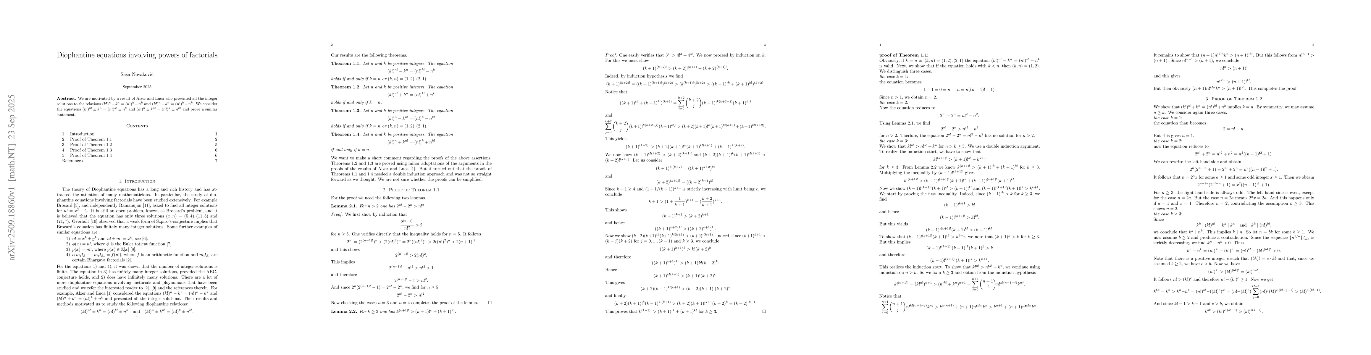 Thumbnail for Diophantine equations involving powers of factorials