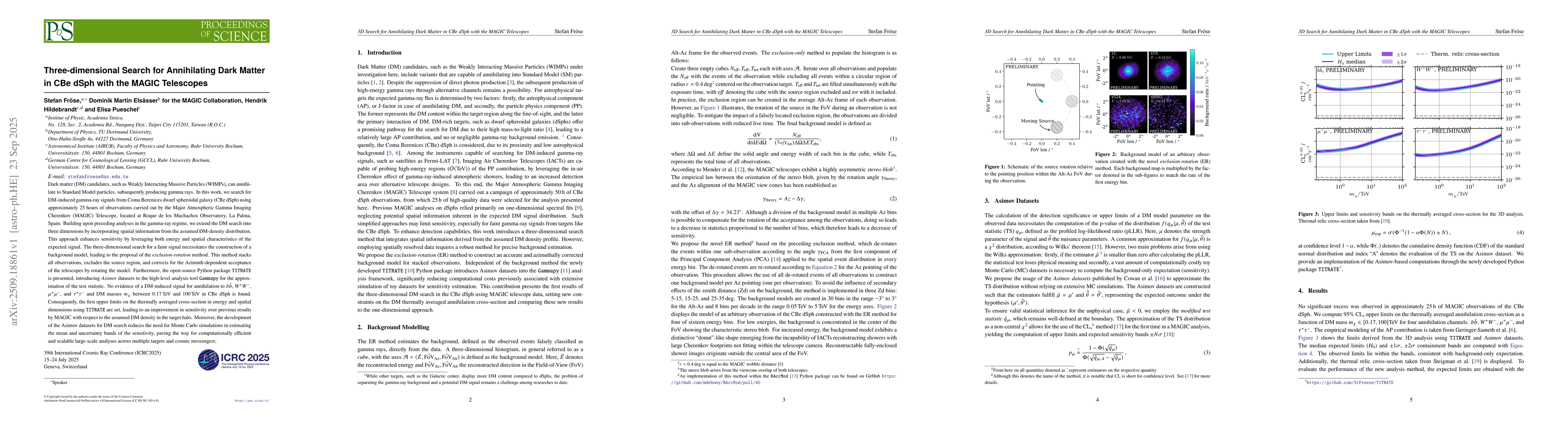 Thumbnail for Three-dimensional Search for Annihilating Dark Matter in CBe dSph with
  the MAGIC Telescopes
