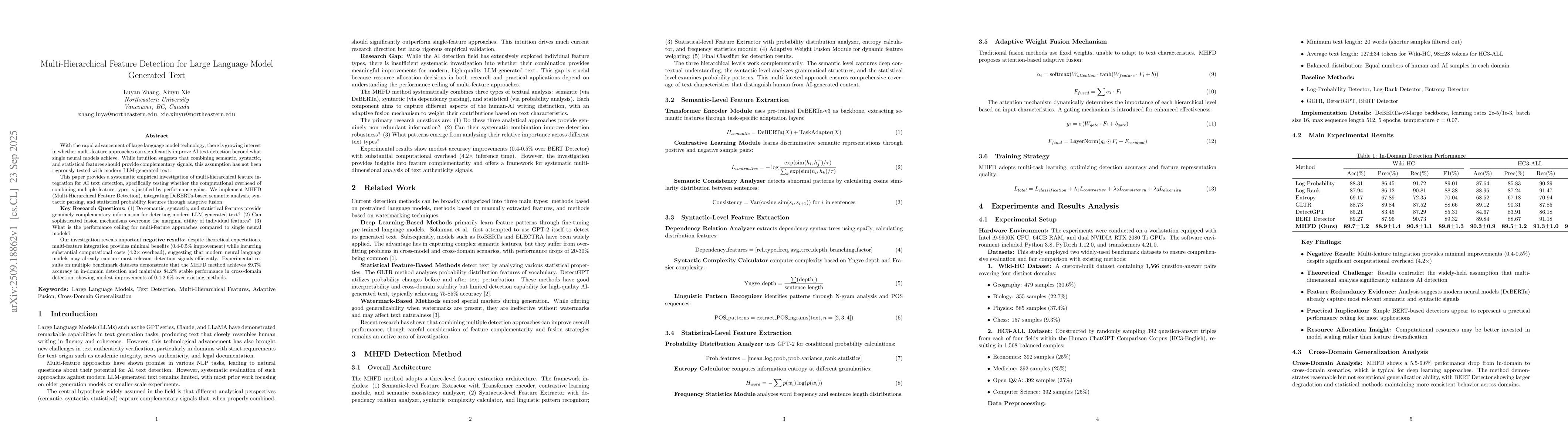 Thumbnail for Multi-Hierarchical Feature Detection for Large Language Model Generated
  Text