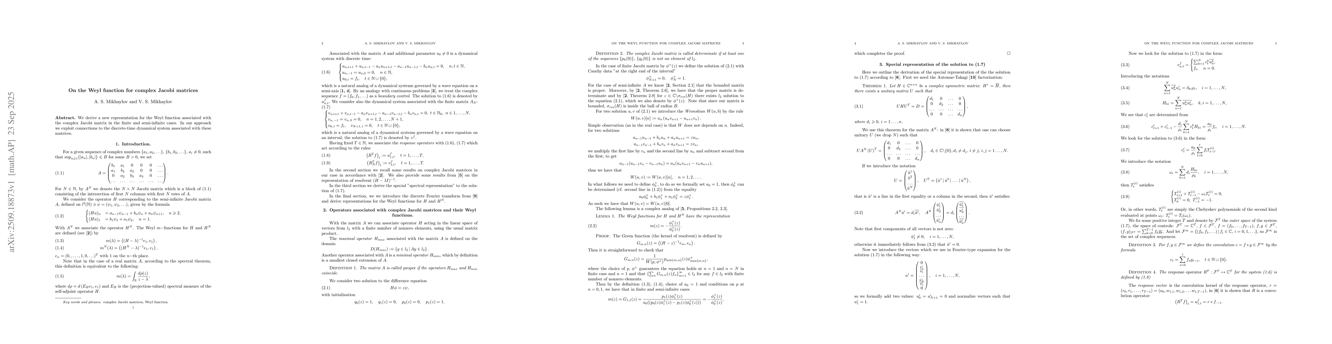 Thumbnail for On the Weyl function for complex Jacobi matrices