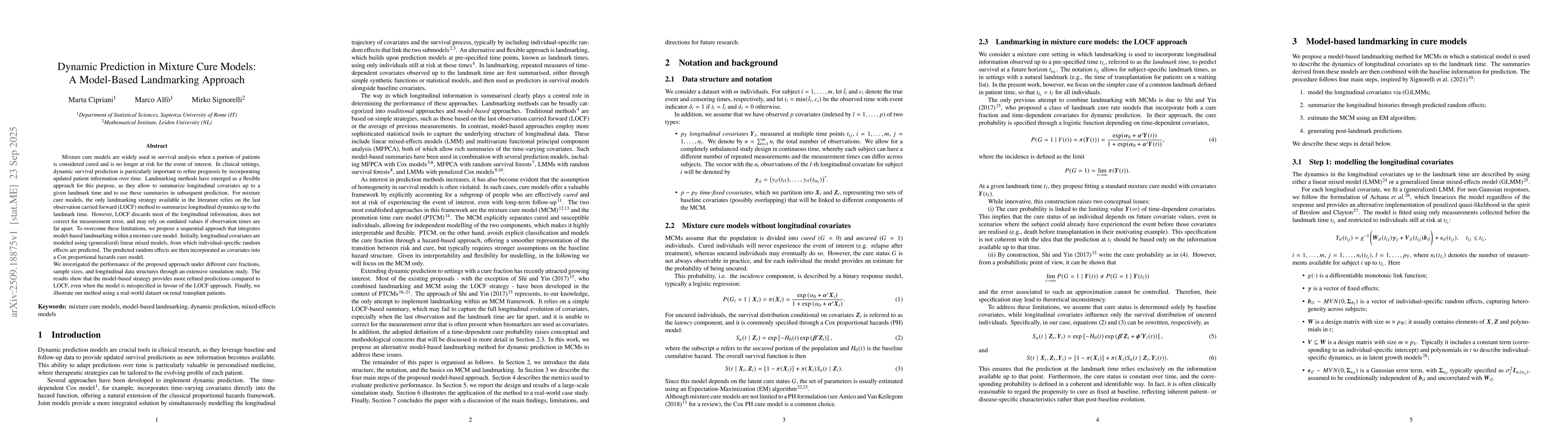 Thumbnail for Dynamic Prediction in Mixture Cure Models: A Model-Based Landmarking
  Approach