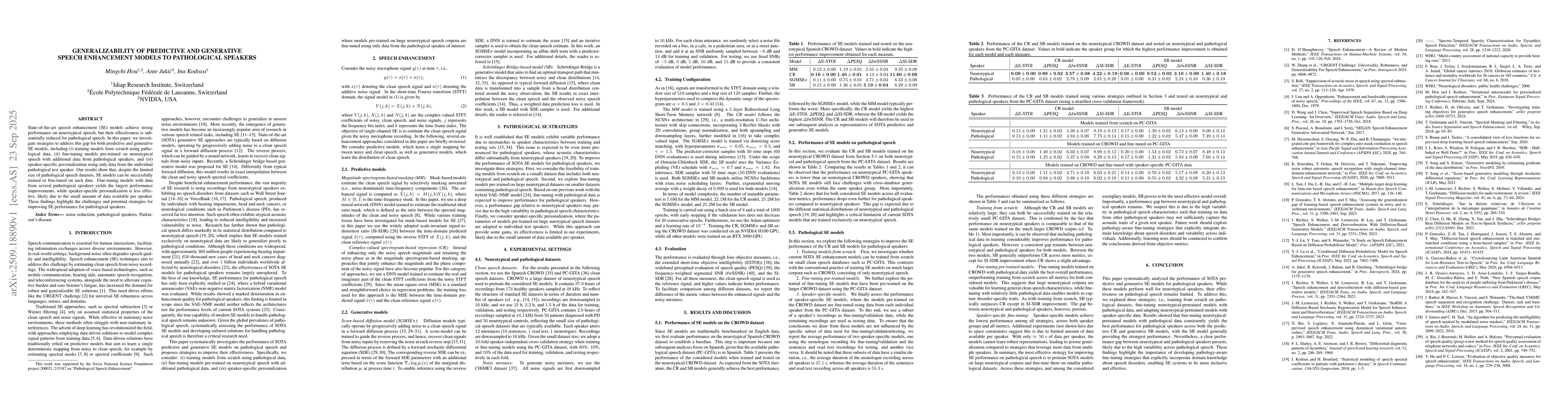 Thumbnail for Generalizability of Predictive and Generative Speech Enhancement Models
  to Pathological Speakers