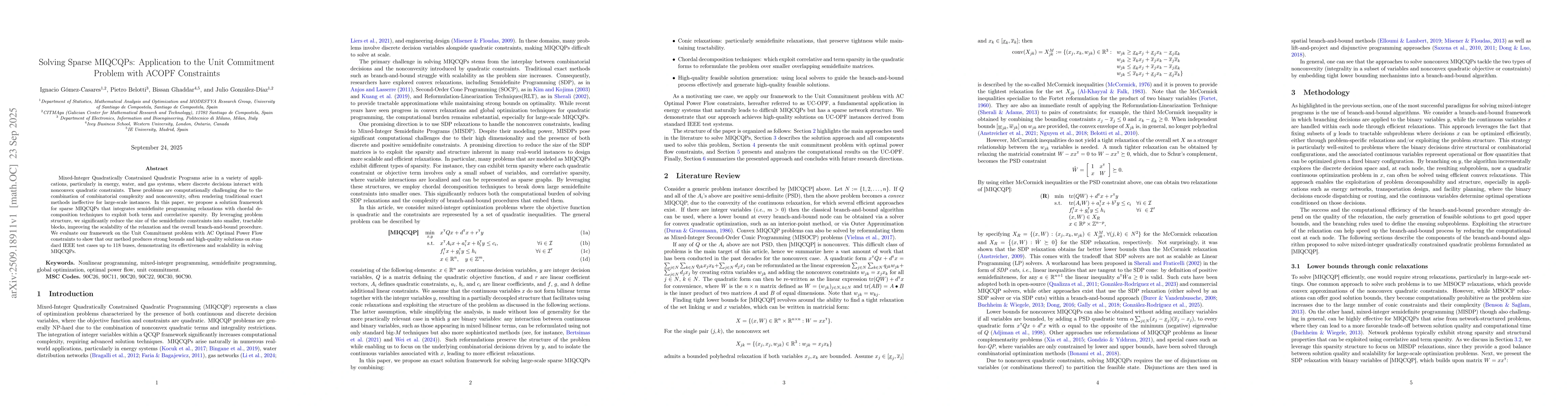 Thumbnail for Solving Sparse MIQCQPs: Application to the Unit Commitment Problem with
  ACOPF Constraints