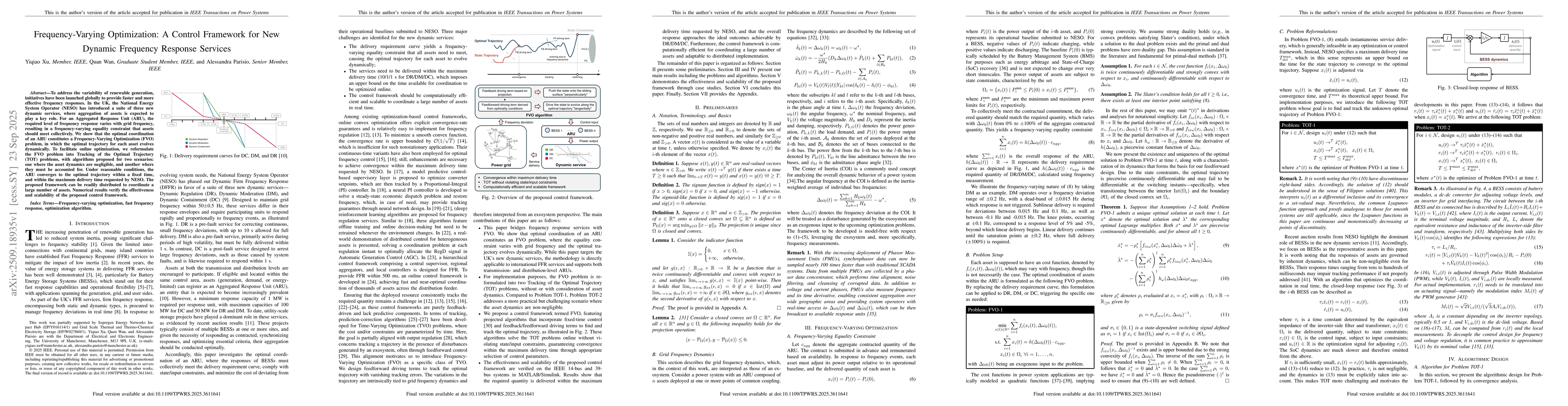Thumbnail for Frequency-Varying Optimization: A Control Framework for New Dynamic
  Frequency Response Services
