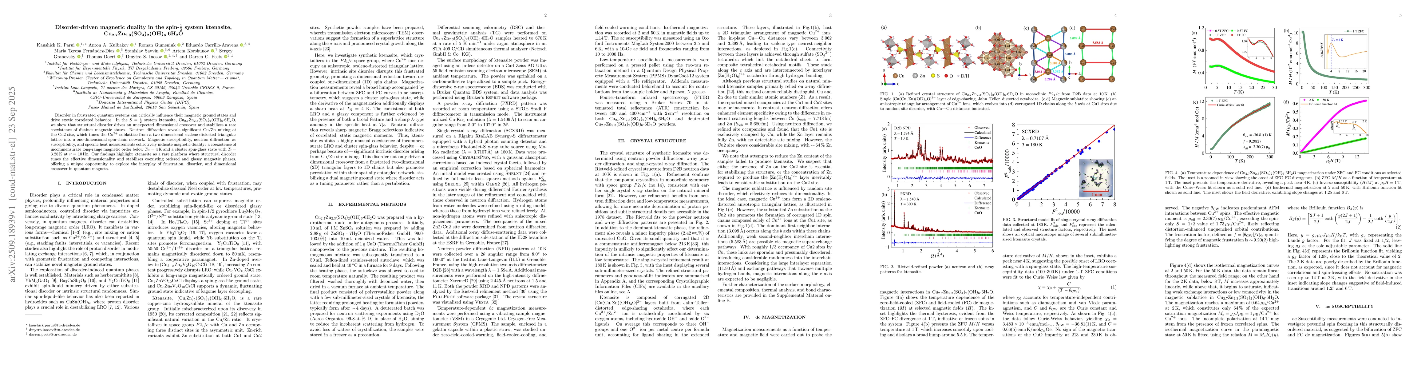 Thumbnail for Disorder-driven magnetic duality in the spin-$\frac{1}{2}$ system
  ktenasite,
  Cu$_\text{2.7}$Zn$_\text{2.3}$(SO$_\text{4}$)$_\text{2}$(OH)$_\text{6}\cdot$6H$_\text{2}$O