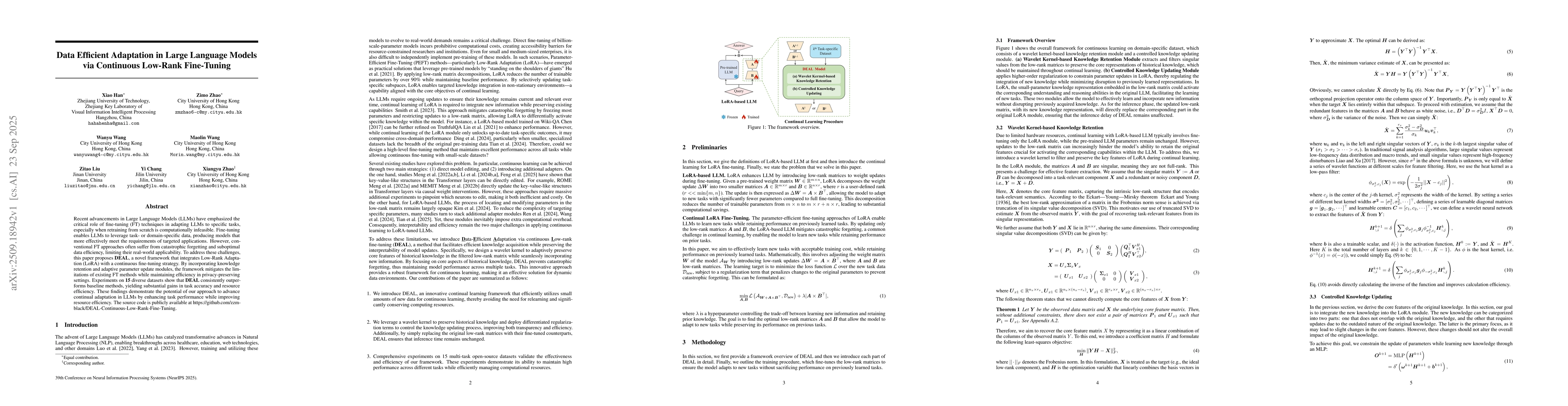 Thumbnail for Data Efficient Adaptation in Large Language Models via Continuous
  Low-Rank Fine-Tuning
