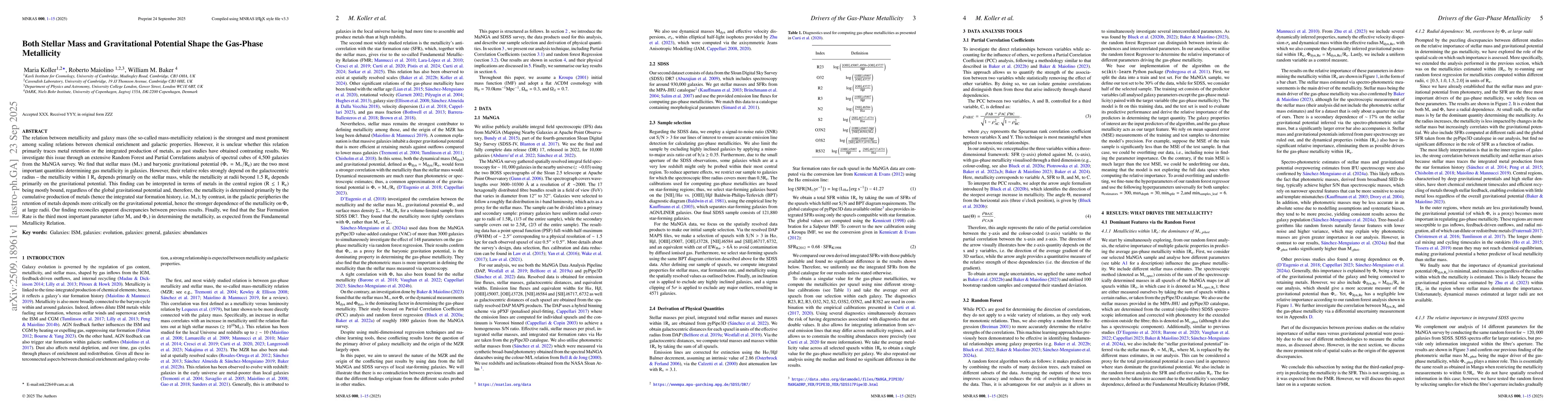 Thumbnail for Both Stellar Mass and Gravitational Potential Shape the Gas-Phase
  Metallicity