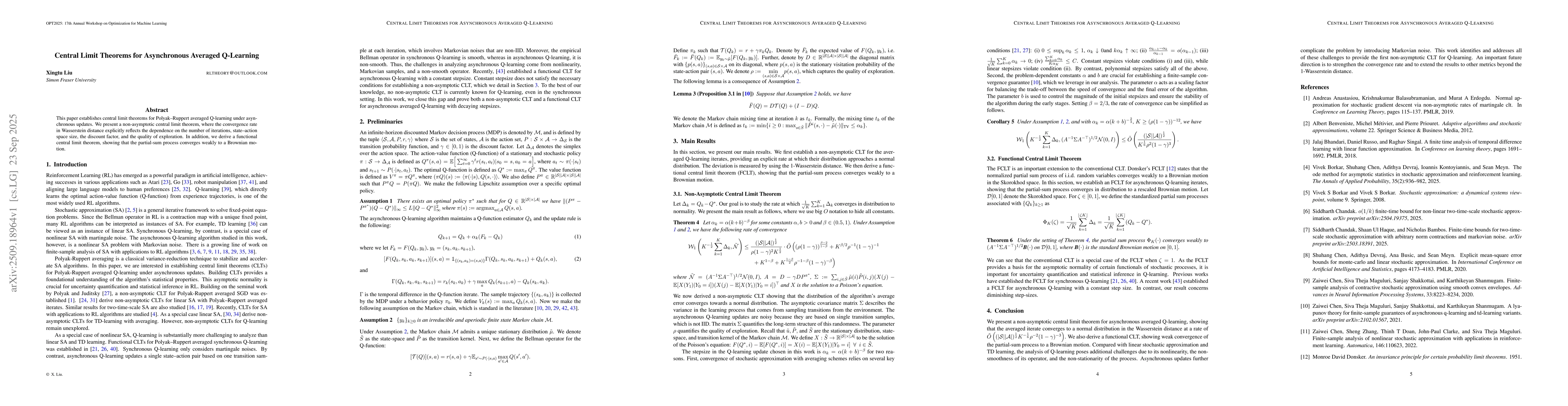 Thumbnail for Central Limit Theorems for Asynchronous Averaged Q-Learning
