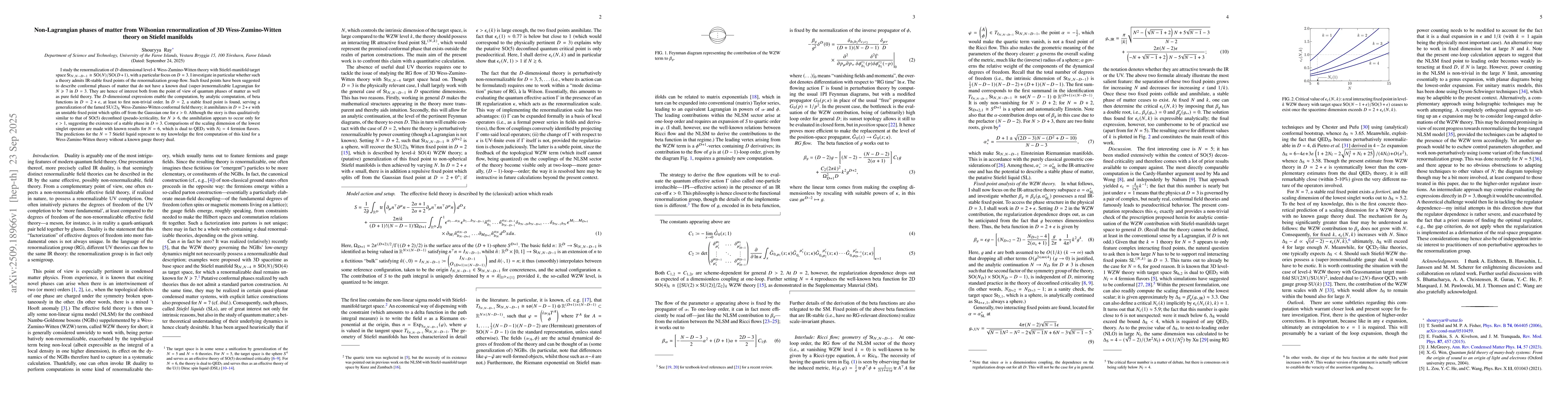 Thumbnail for Non-Lagrangian phases of matter from Wilsonian renormalization of 3D
  Wess-Zumino-Witten theory on Stiefel manifolds