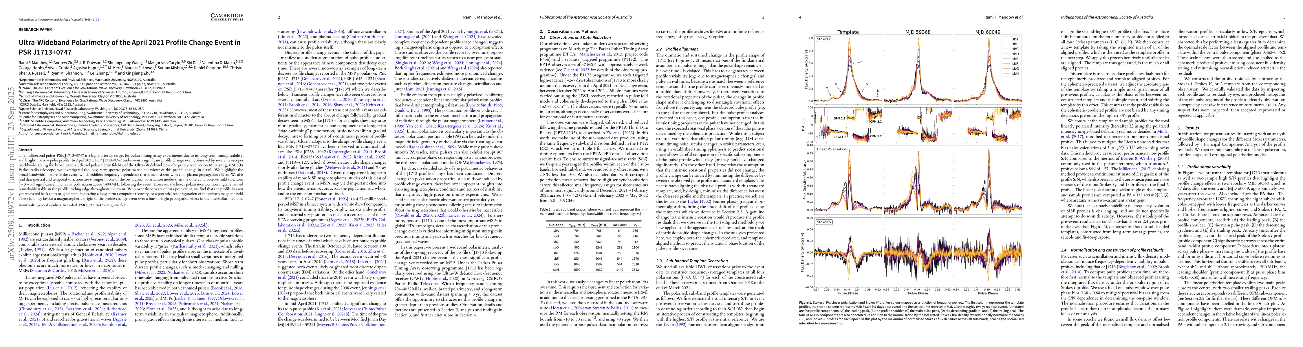 Thumbnail for Ultra-Wideband Polarimetry of the April 2021 Profile Change Event in PSR
  J1713+0747