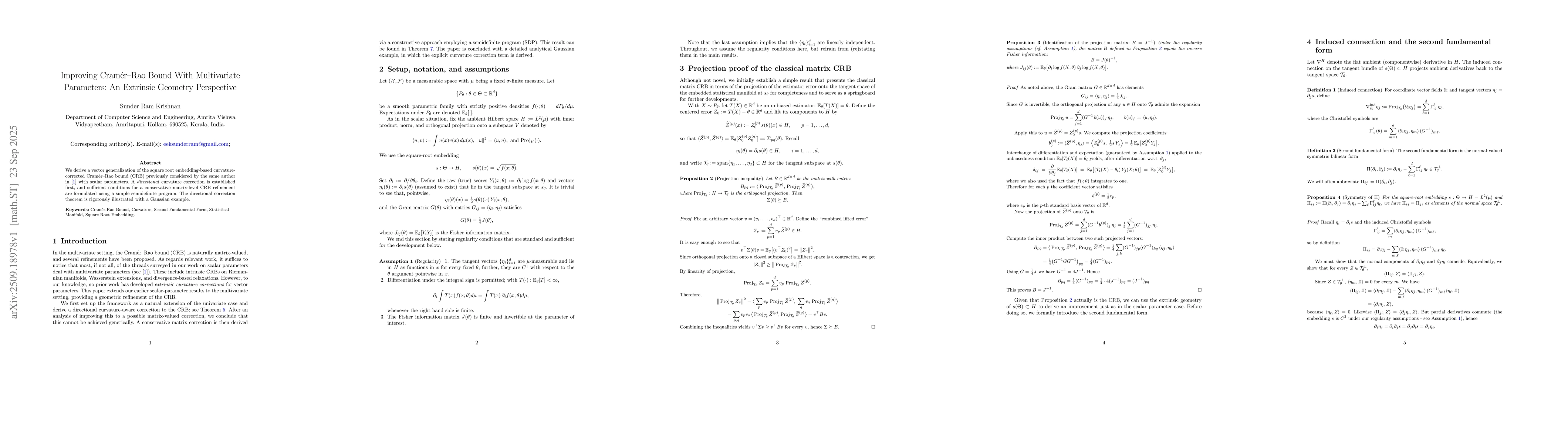 Thumbnail for Improving Cramér-Rao Bound With Multivariate Parameters: An Extrinsic
  Geometry Perspective