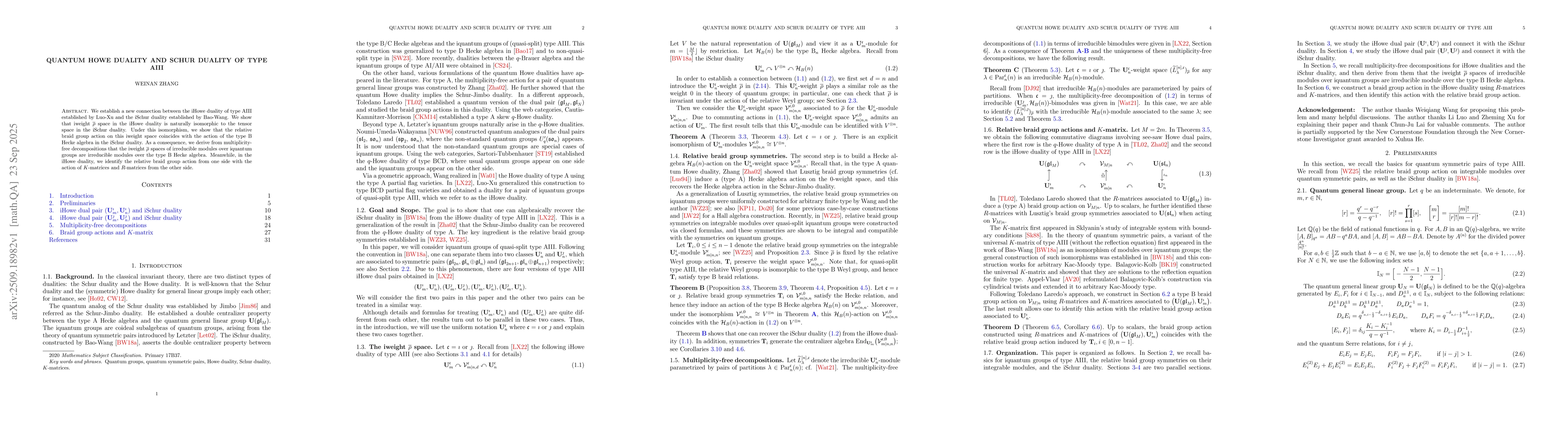 Thumbnail for Quantum Howe duality and Schur duality of type AIII