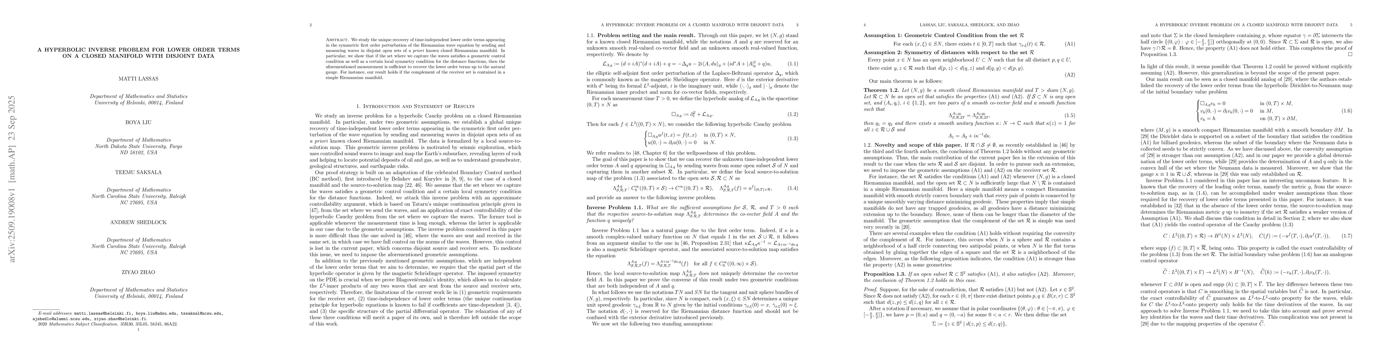 Thumbnail for A Hyperbolic Inverse Problem for lower order terms on a closed manifold
  with disjoint data