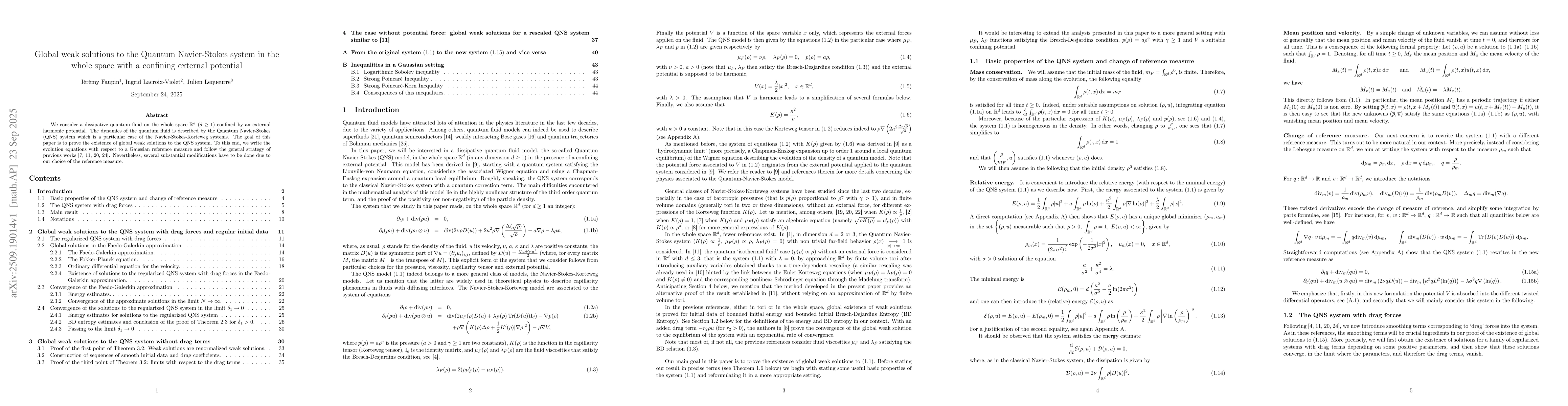 Thumbnail for Global weak solutions to the Quantum Navier-Stokes system in the whole
  space with a confining external potential