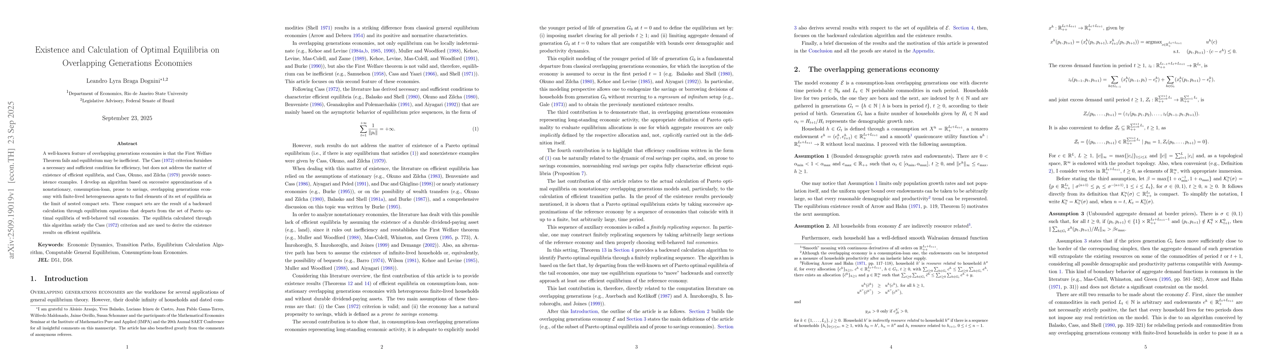Thumbnail for Existence and Calculation of Optimal Equilibria on Overlapping
  Generations Economies