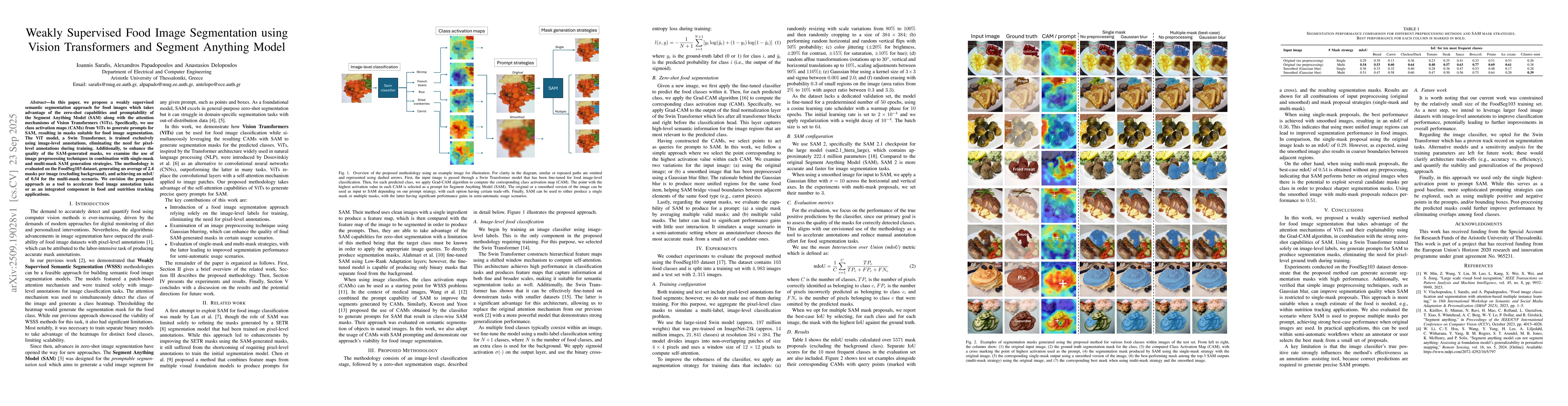 Thumbnail for Weakly Supervised Food Image Segmentation using Vision Transformers and
  Segment Anything Model