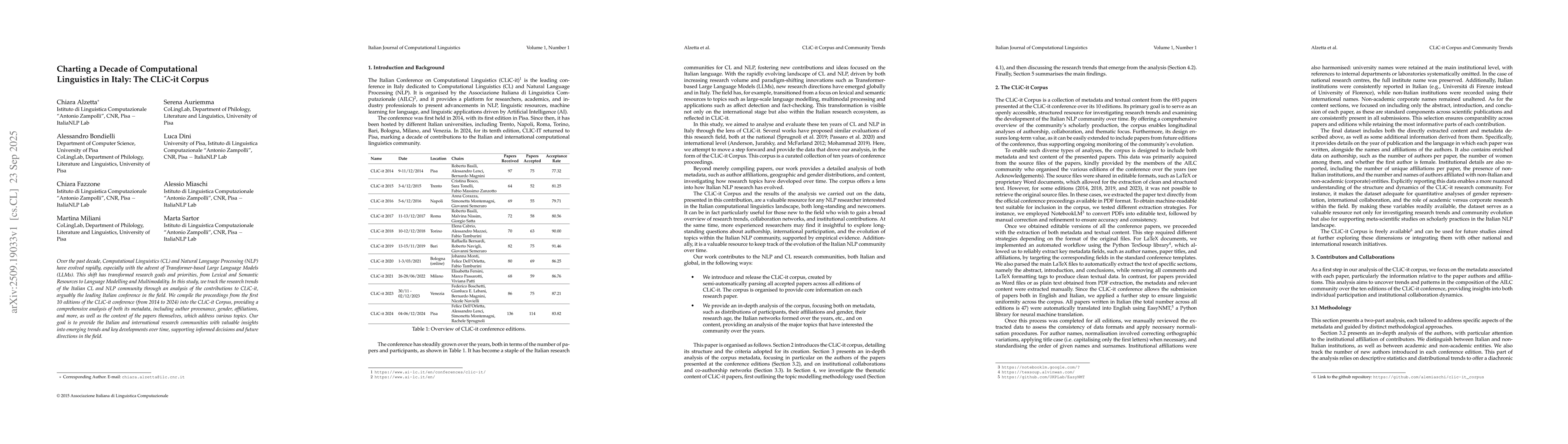 Thumbnail for Charting a Decade of Computational Linguistics in Italy: The CLiC-it
  Corpus