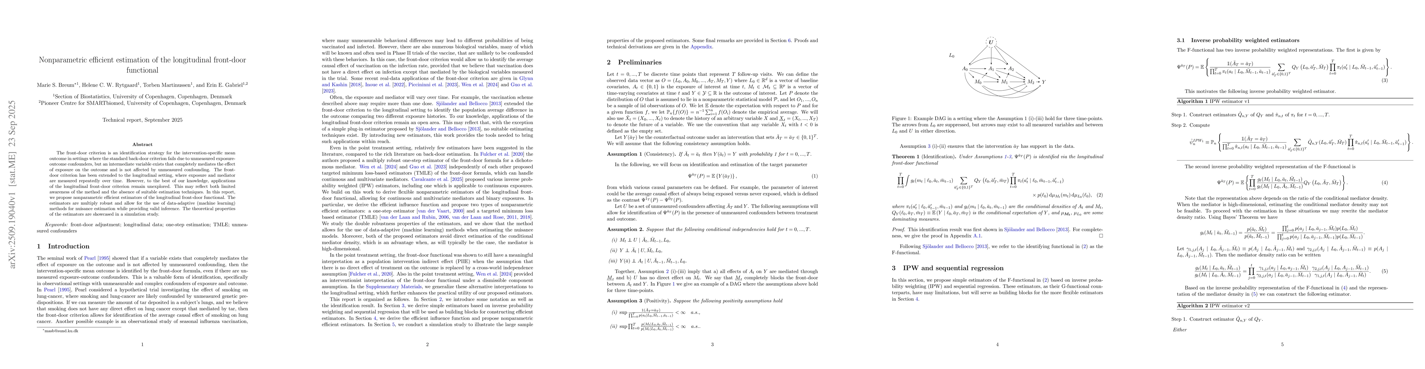 Thumbnail for Nonparametric efficient estimation of the longitudinal front-door
  functional