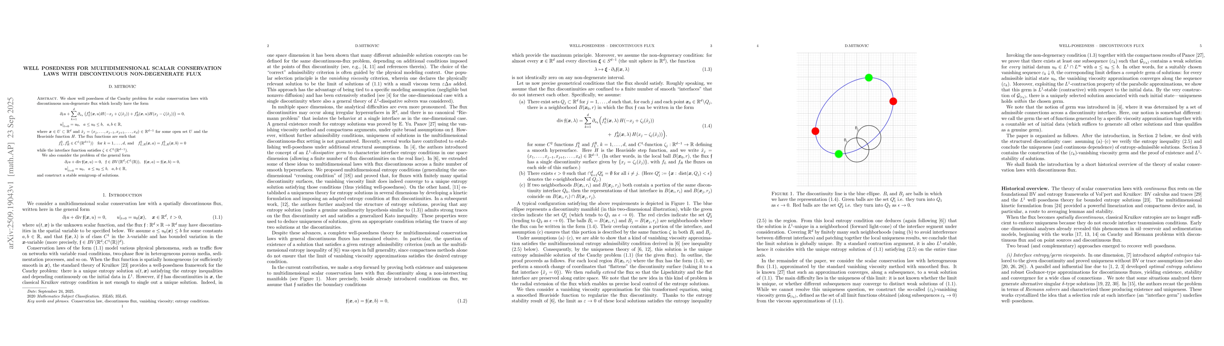 Thumbnail for Well posedness for multidimensional scalar conservation laws with
  discontinuous non-degenerate flux