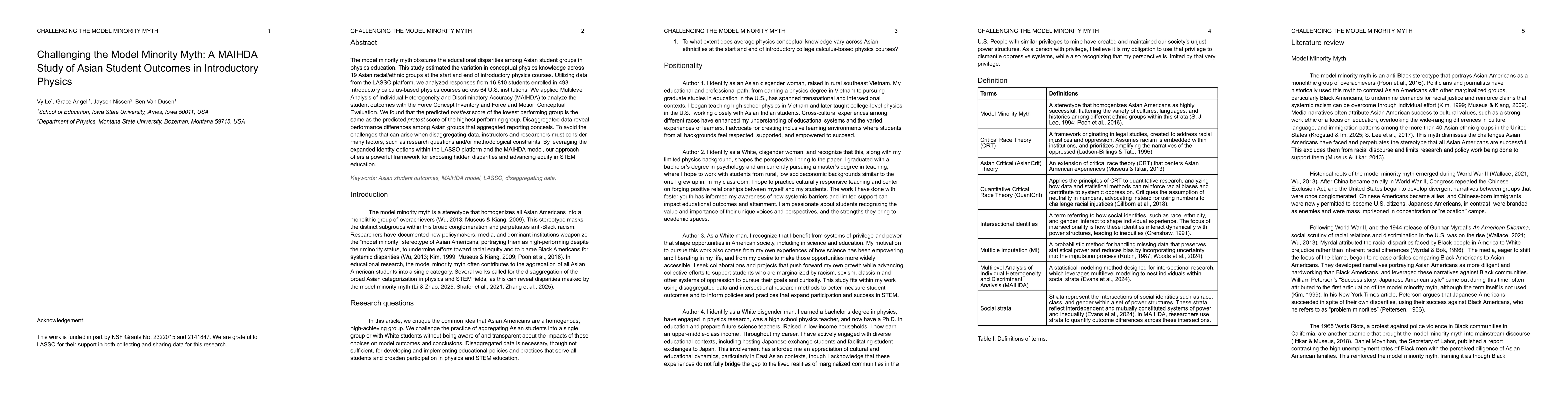 Thumbnail for Challenging the Model Minority Myth: A MAIHDA Study of Asian Student
  Outcomes in Introductory Physics