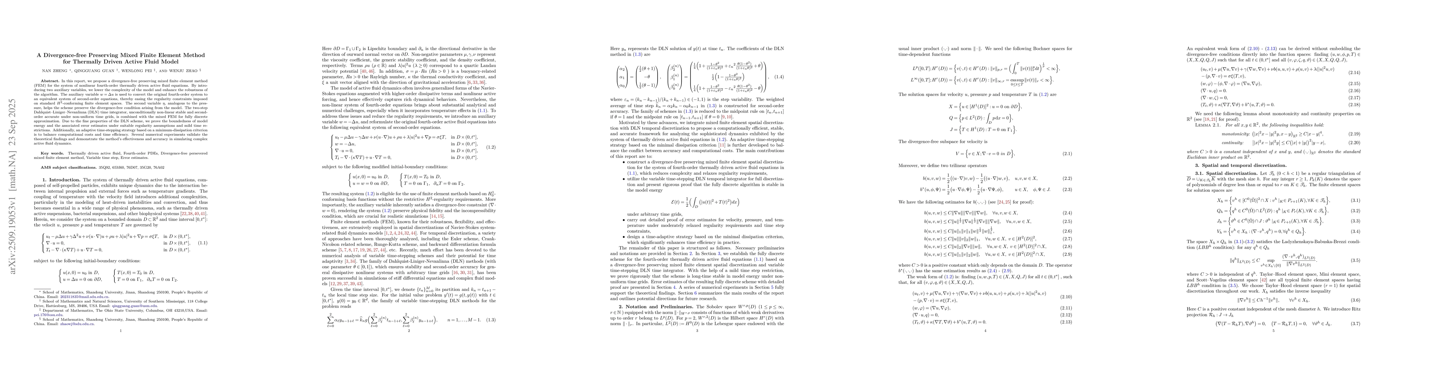 Thumbnail for A Divergence-free Preserving Mixed Finite Element Method for Thermally
  Driven Active Fluid Model