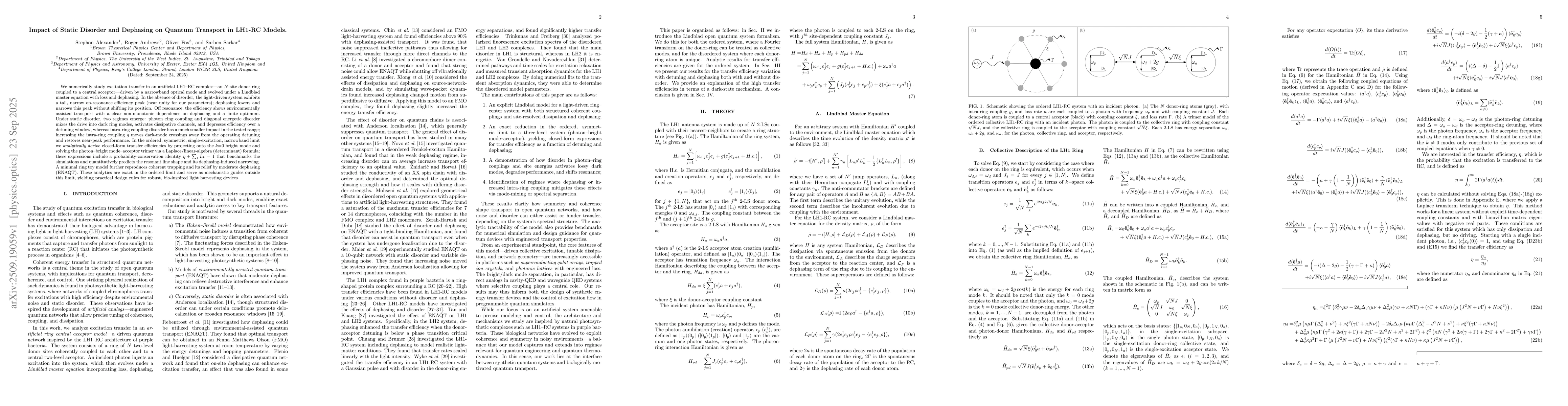 Thumbnail for Impact of Static Disorder and Dephasing on Quantum Transport in LH1-RC
  Models
