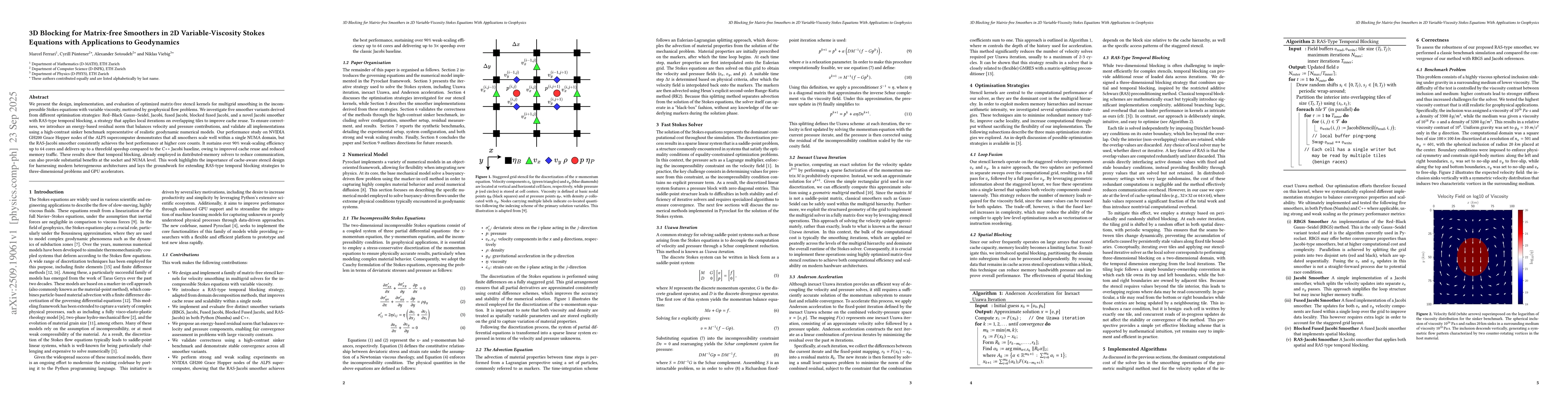 Thumbnail for 3D Blocking for Matrix-free Smoothers in 2D Variable-Viscosity Stokes
  Equations with Applications to Geodynamics