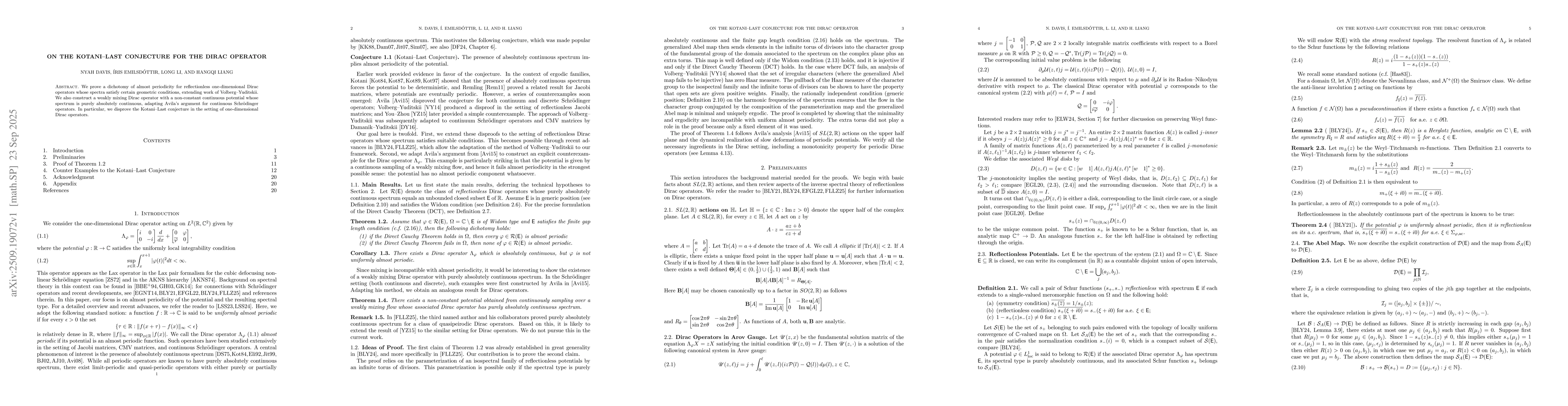 Thumbnail for On the Kotani-Last Conjecture for the Dirac Operator