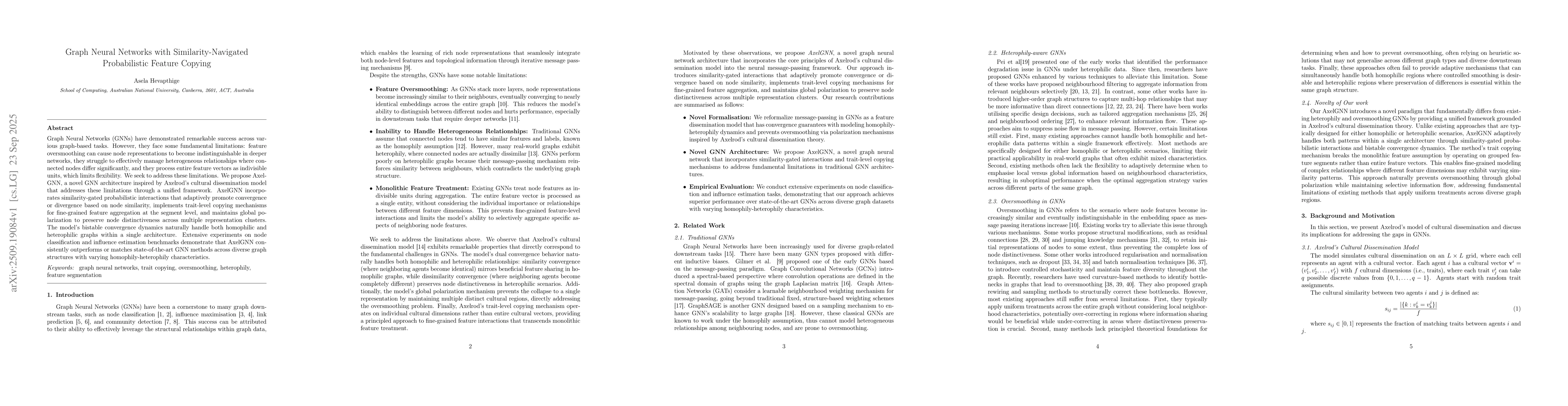 Thumbnail for Graph Neural Networks with Similarity-Navigated Probabilistic Feature
  Copying