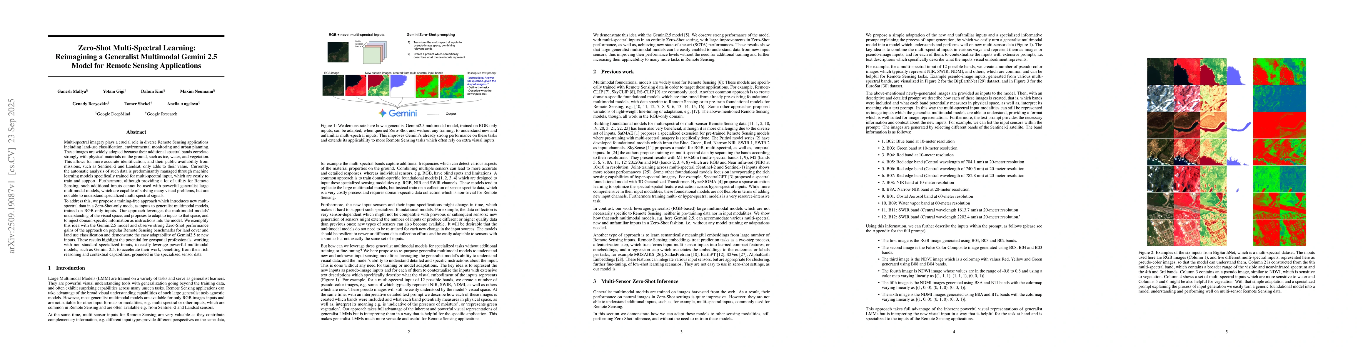 Thumbnail for Zero-Shot Multi-Spectral Learning: Reimagining a Generalist Multimodal
  Gemini 2.5 Model for Remote Sensing Applications