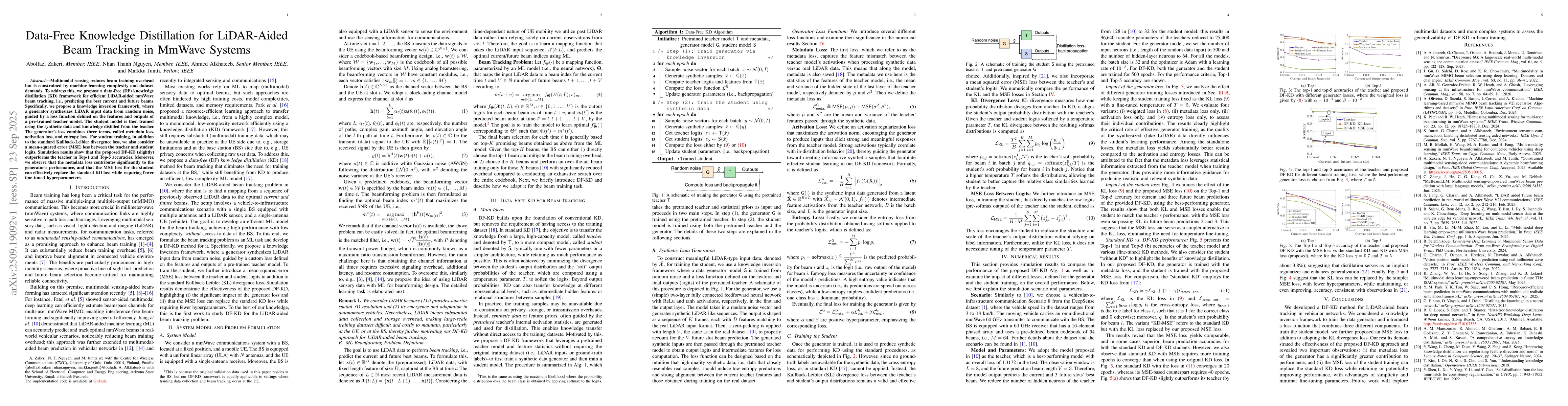 Thumbnail for Data-Free Knowledge Distillation for LiDAR-Aided Beam Tracking in MmWave
  Systems