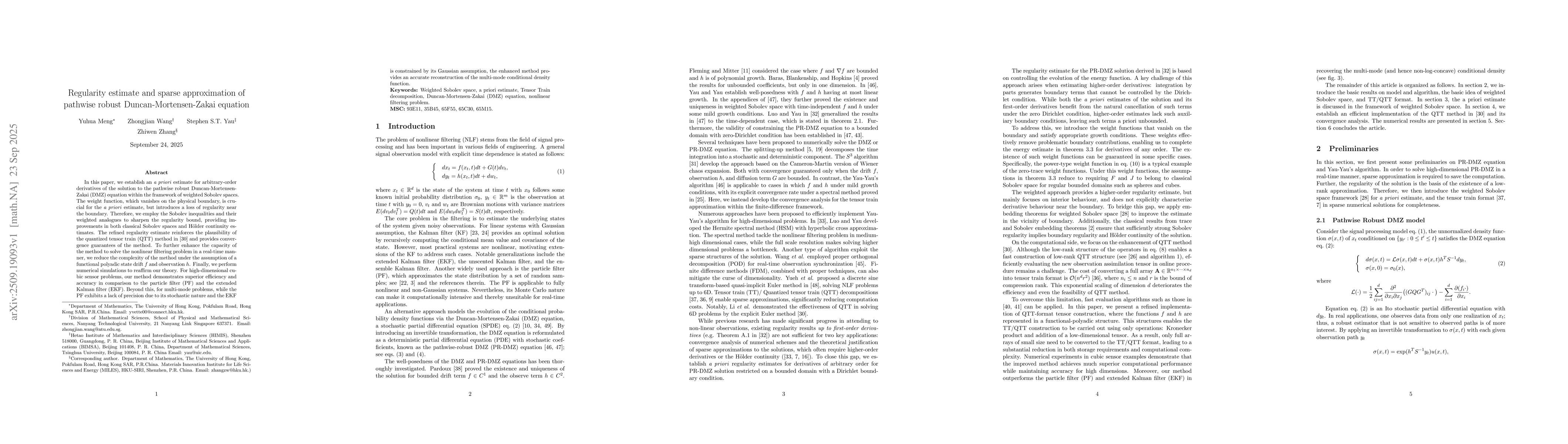 Thumbnail for Regularity estimate and sparse approximation of pathwise robust
  Duncan-Mortensen-Zakai equation
