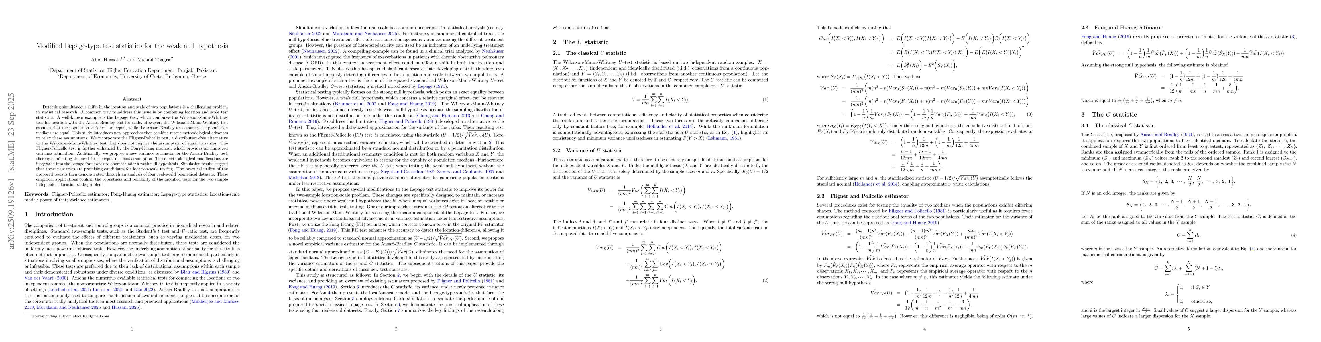 Thumbnail for Modified Lepage-type test statistics for the weak null hypothesis