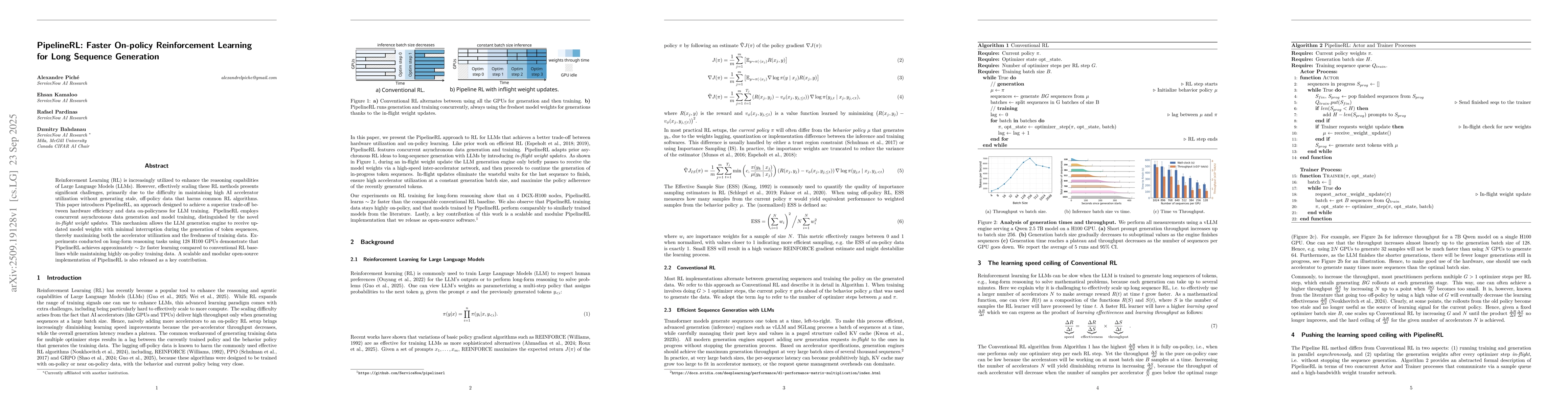 Thumbnail for PipelineRL: Faster On-policy Reinforcement Learning for Long Sequence
  Generatio