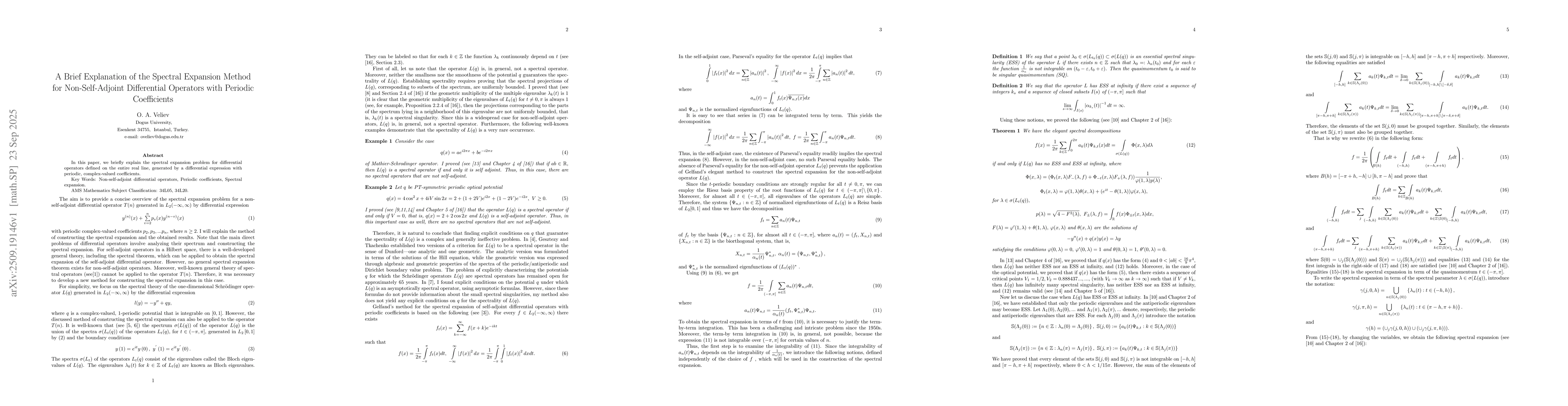 Thumbnail for A Brief Explanation of the Spectral Expansion Method for
  Non-Self-Adjoint Differential Operators with Periodic Coefficients