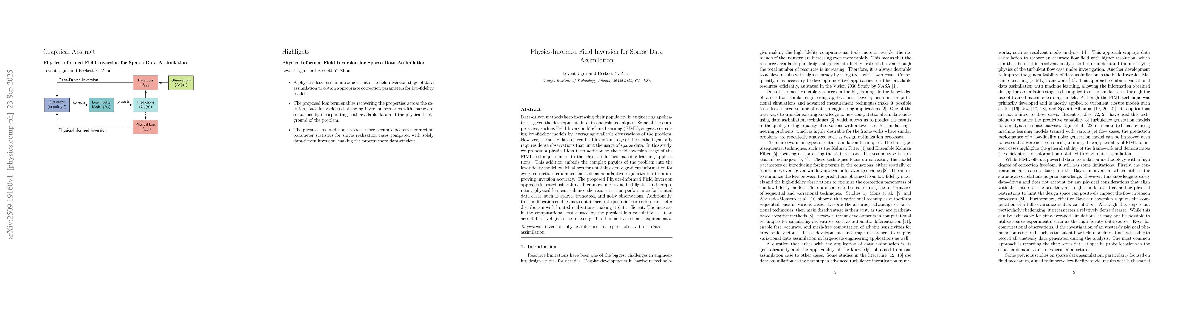 Thumbnail for Physics-Informed Field Inversion for Sparse Data Assimilation