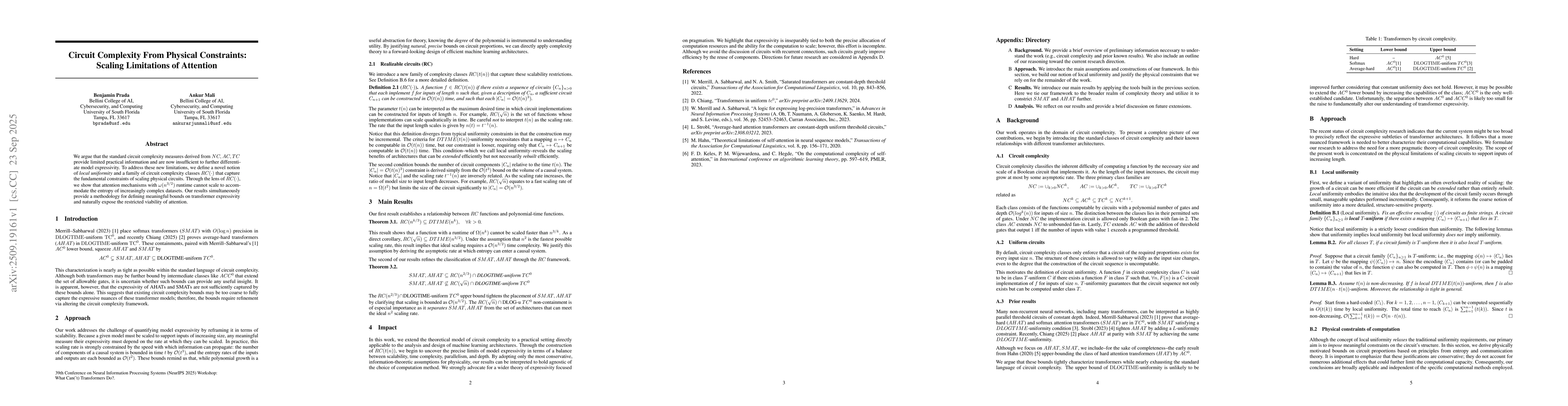 Thumbnail for Circuit Complexity From Physical Constraints: Scaling Limitations of
  Attention