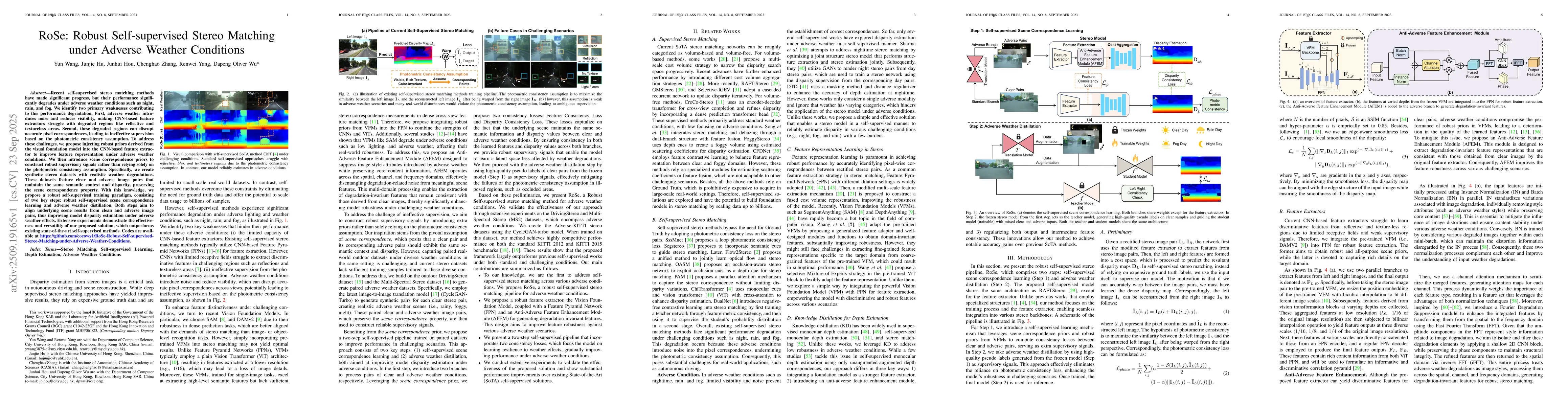 Thumbnail for RoSe: Robust Self-supervised Stereo Matching under Adverse Weather
  Conditions