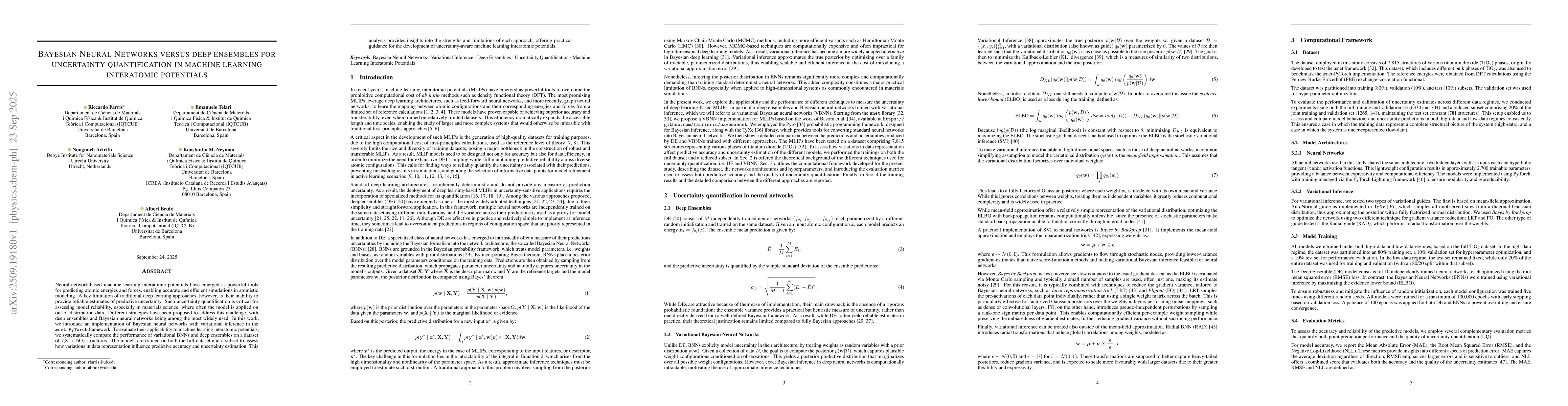 Thumbnail for Bayesian Neural Networks versus deep ensembles for uncertainty
  quantification in machine learning interatomic potentials