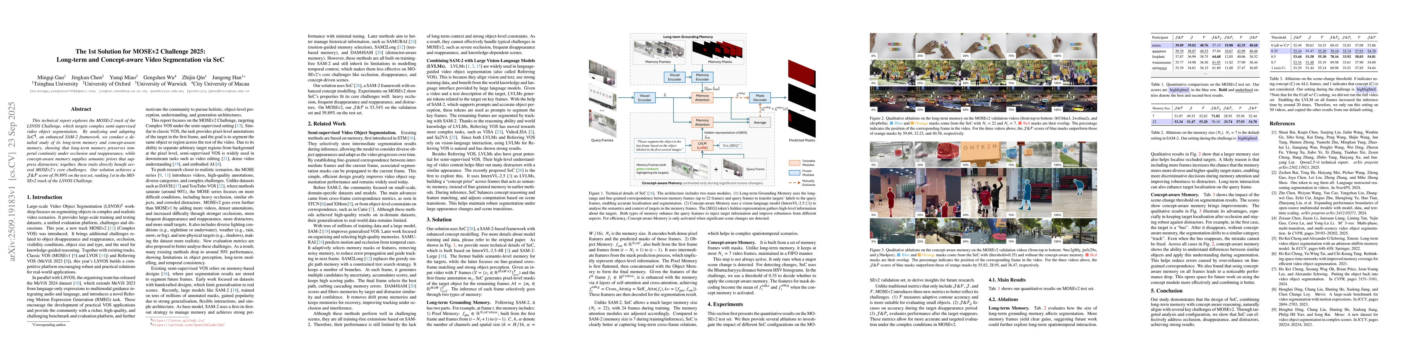 Thumbnail for The 1st Solution for MOSEv2 Challenge 2025: Long-term and Concept-aware
  Video Segmentation via SeC