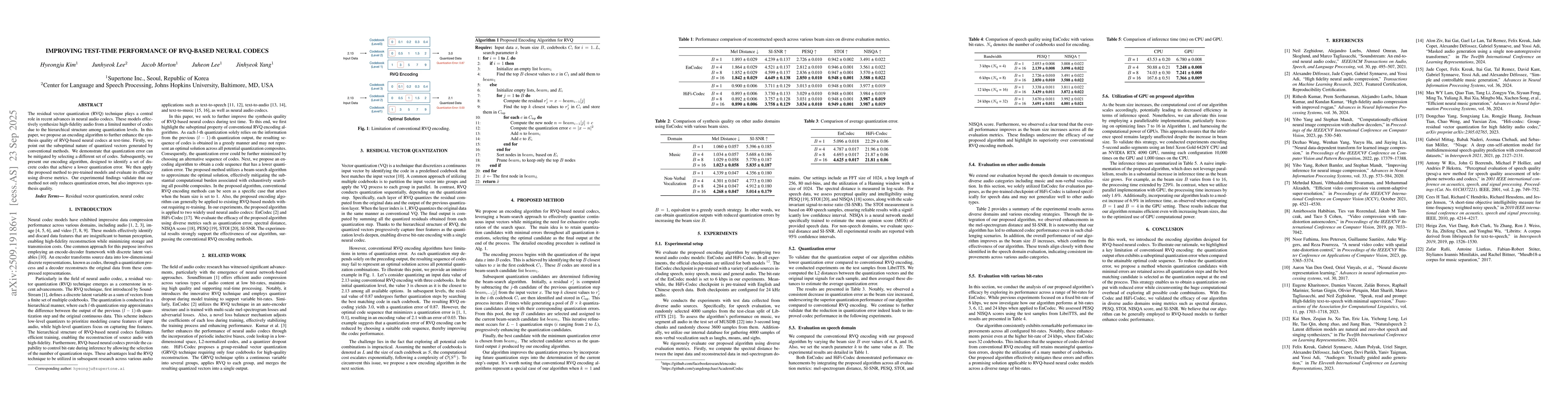 Thumbnail for Improving Test-Time Performance of RVQ-based Neural Codecs