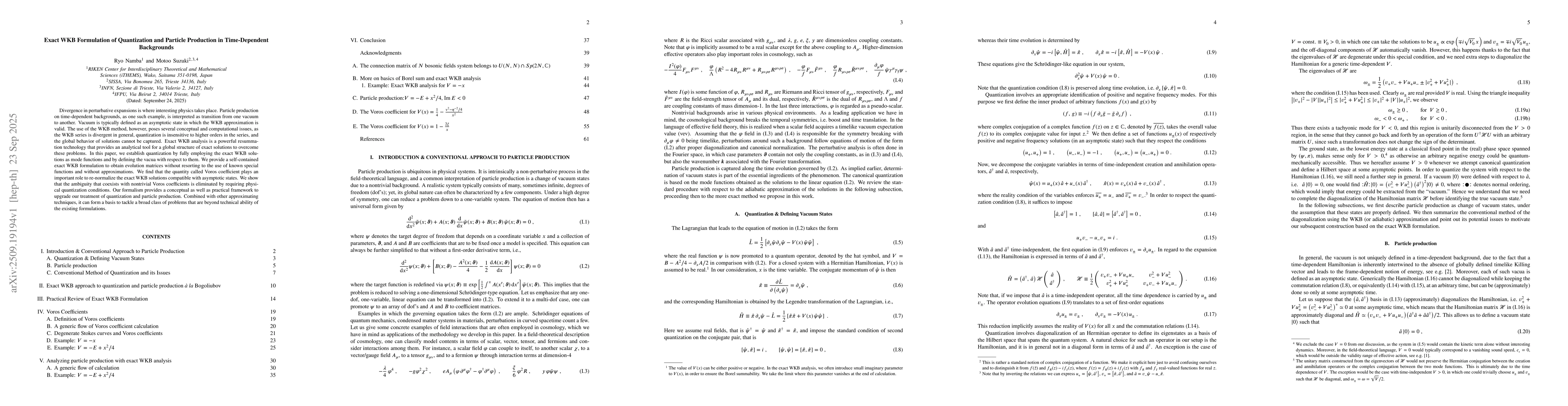 Thumbnail for Exact WKB Formulation of Quantization and Particle Production in
  Time-Dependent Backgrounds