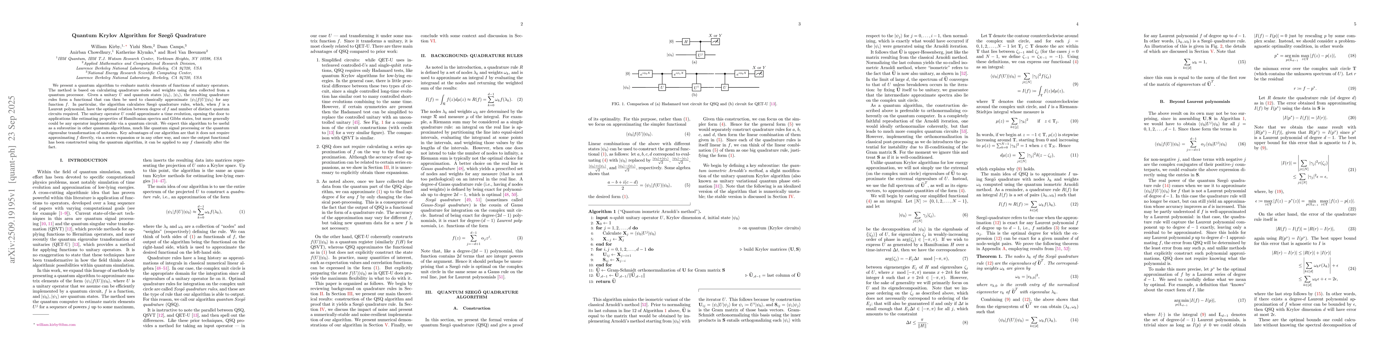 Thumbnail for Quantum Krylov Algorithm for Szegö Quadrature