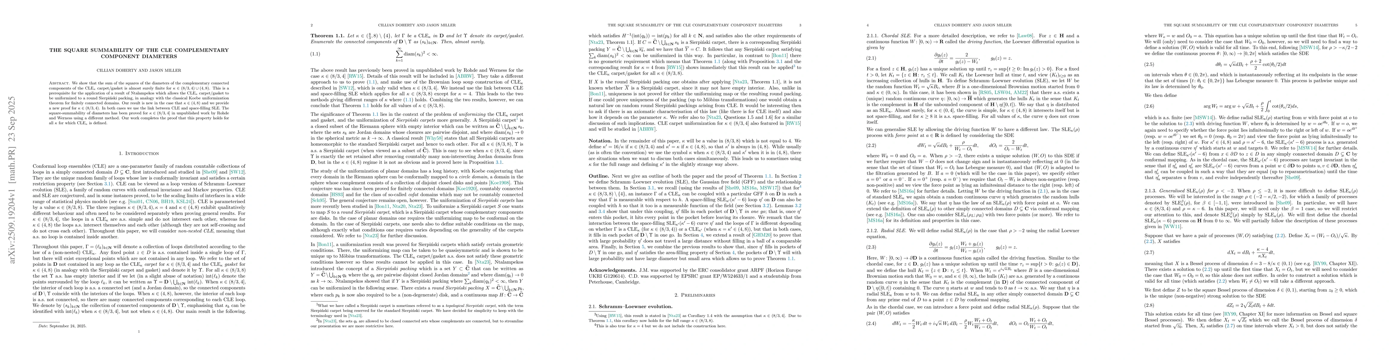 Thumbnail for The square summability of the CLE complementary component diameters
