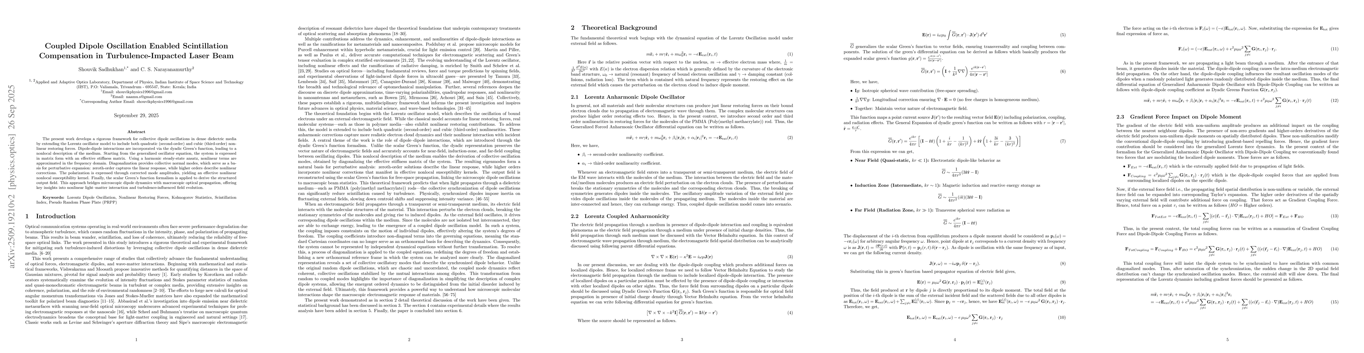 Thumbnail for Coupled Dipole Oscillation Enabled Scintillation Compensation in
  Turbulence-Impacted Laser Beam